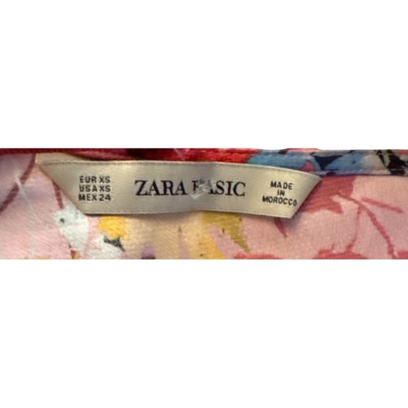 Floral Zara Basic Pink Long Sleeve Blouse With Button Back & Elastic Cuffs XS - Picture 6 of 8